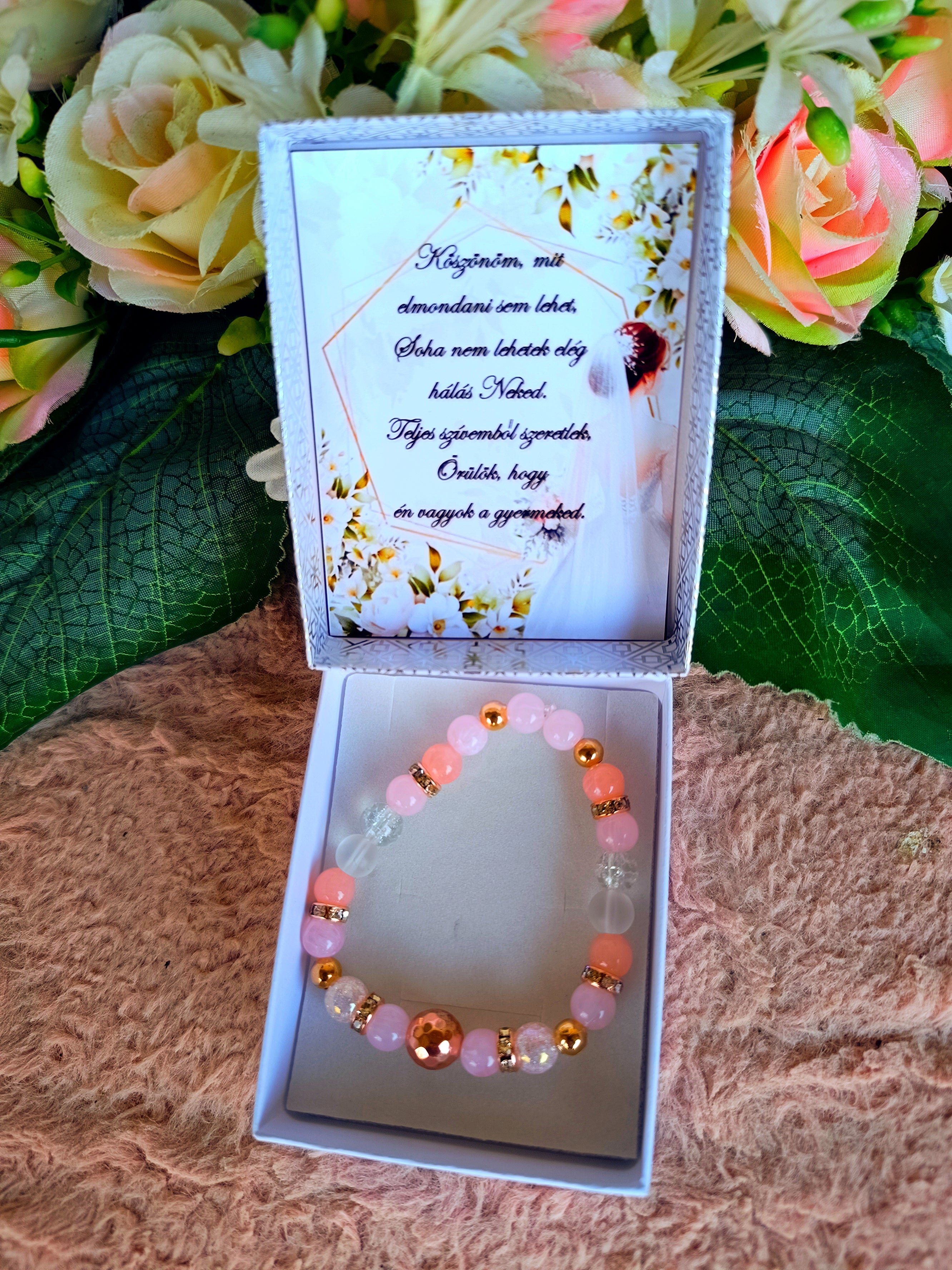 Ajándék örömanya szeretet karkötő esküvőre szülőköszöntő rose